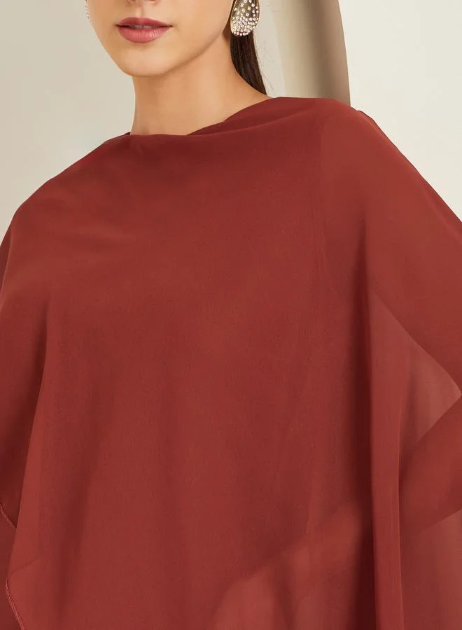 Styli Rust Rust Cape Sleeve A-Line Maxi Dress for Women | Best Price UAE